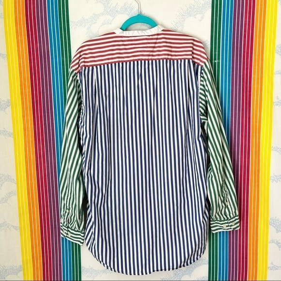 VINTAGE TOMMY HILFIGER colorblock stripe grandad collar oxford button down large - Picture 9 of 12